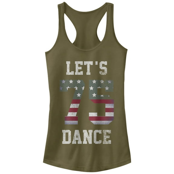 Junior's Lost Gods Let's Dance 75 American Flag  Racerback Tank Top Military Green Medium