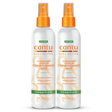 Cantu Leave-In Conditioning Mist with Pure Shea Butter 8 fl oz (Pack of 2) (Packaging May Vary)