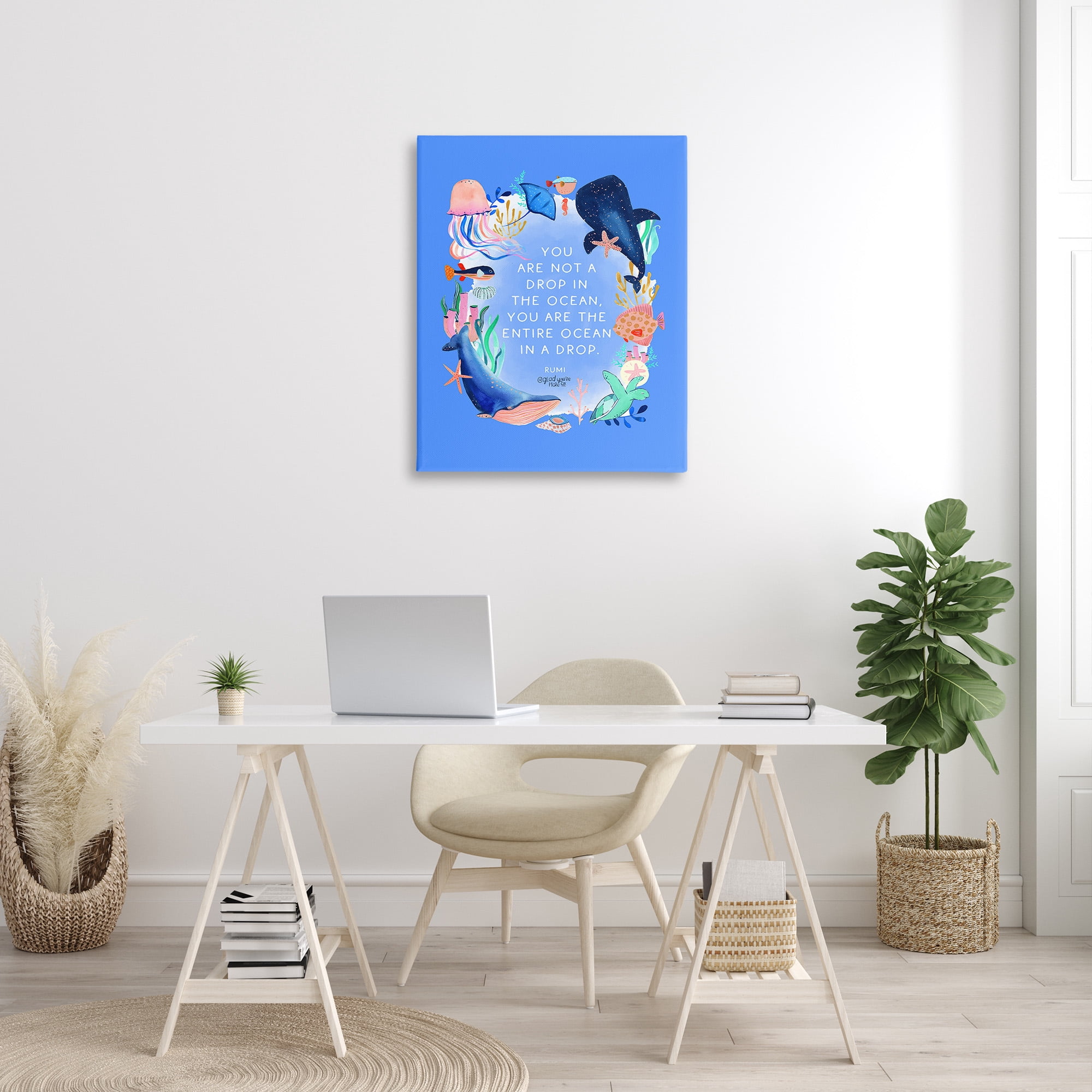 Stupell Industries Ocean In A Drop Phrase Animals & Insects Painting Gallery Wrapped Canvas Art Print Wall Art, 30 x 40