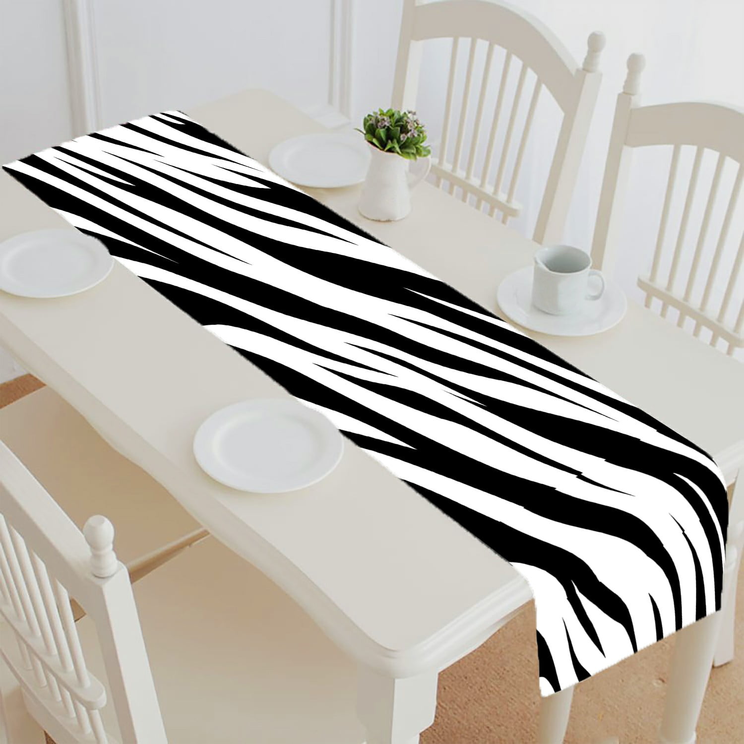 ABPHQTO Tiger Stripe Black White Table Runner Placemat Tablecloth For