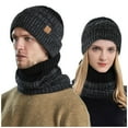 thumbnail image 2 of Men and Women's Winter Knit Hat and Scarf Set, Fleece Lined Windproof Cold Weather Neck Warmer, Warm Two Piece Set for Skiing, Outdoor Activities, Hiking and Snow Sports-Black, 2 of 9