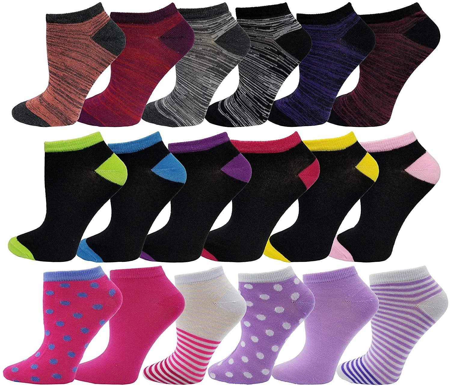 Winterlace 18 Pairs of Ankle Socks for Women, No Show Low Cut Funky