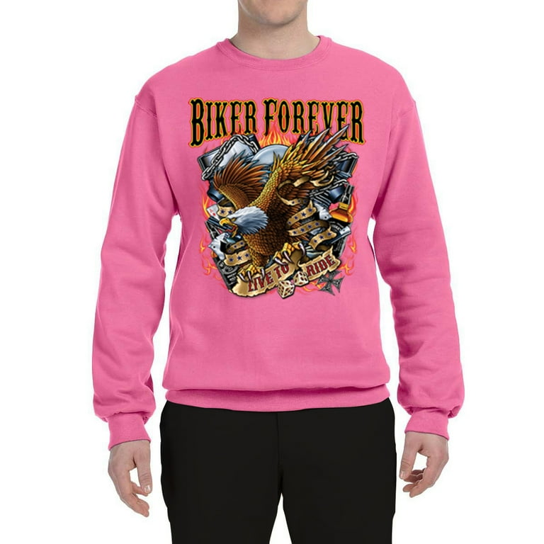 Wild Bobby Biker Forever American Eagle Live To Ride Cars and Trucks Unisex Crewneck Graphic Sweatshirt Neon Pink X Large Walmart