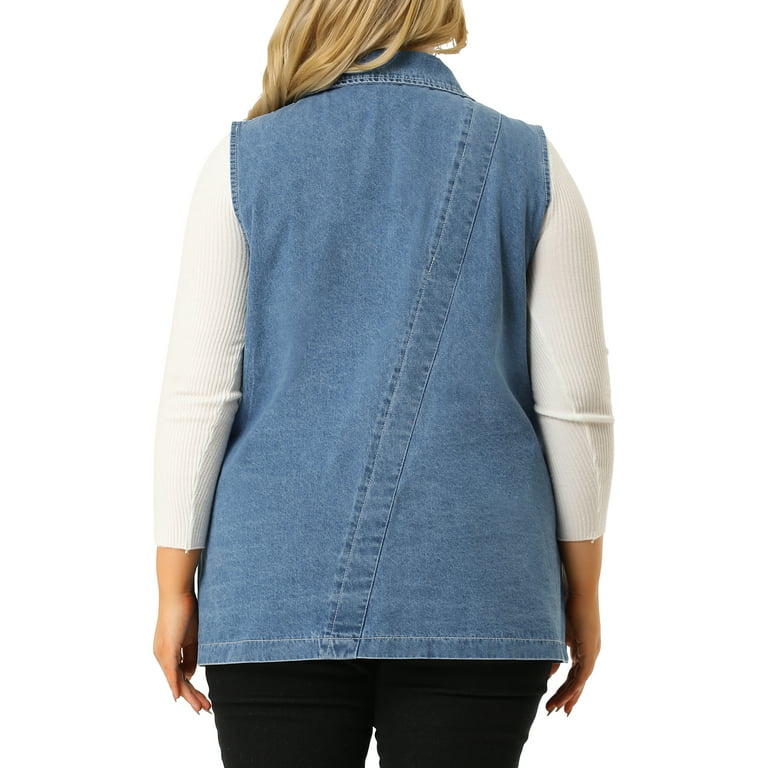 Unique Bargains Women's Plus Size Denim Vest Button Chest Flap