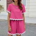 thumbnail image 5 of Viluyesy Summer Tops Short Pants 2PC Women Round Neck T-Shirt and Shorts Set Fashionable Stripe Shirt and Shorts Sets Two PC Hot Pink Size S, 5 of 6