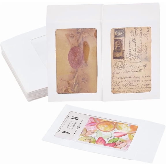 30pcs Paper Card Sleeves White Gift Cards Holders Greeting Cards Envelopes Kraft Photo Envelopes with Window