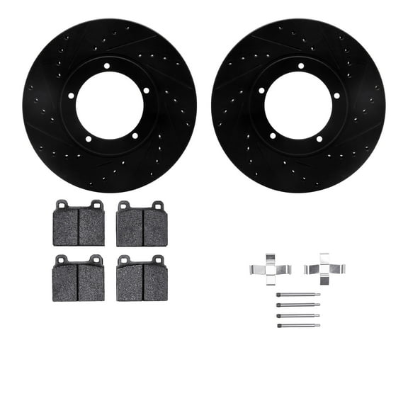 Dynamic Friction Company Front Brake Rotors-Drilled and Slotted-Black with 5000 Advanced Brake Pads includes Hardware 8512-02004