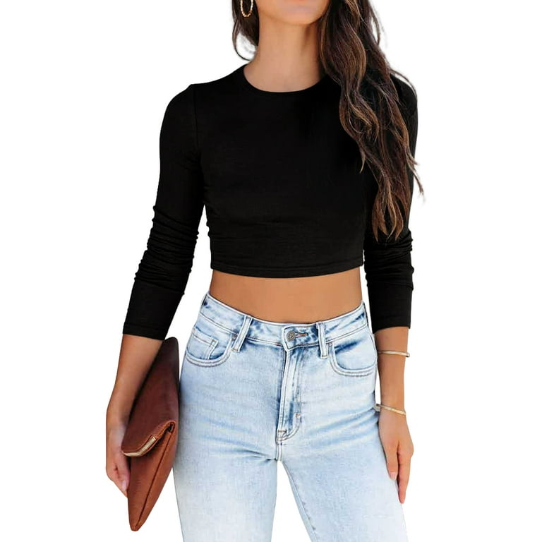 LACOZY Women Long Sleeve Tight Shirts Basic Crop Top Y2k Going Out
