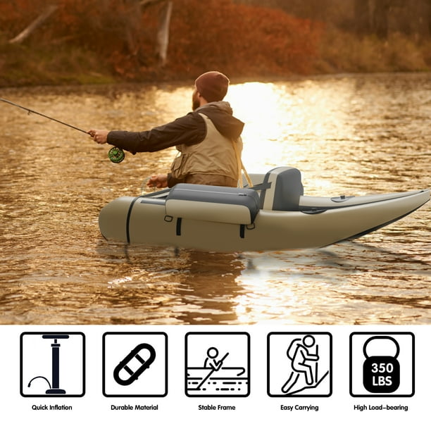Goplus Inflatable Fishing Float Tube w/Pump & Storage Pockets & Fish Ruler Beige