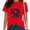 3-red, variant on UNISHE Women Modern Contrast T-Shirt Stylized Nature Print Tees Minimalist Leaf Design Crewneck Short Sleeve Trendy Everyday Tops