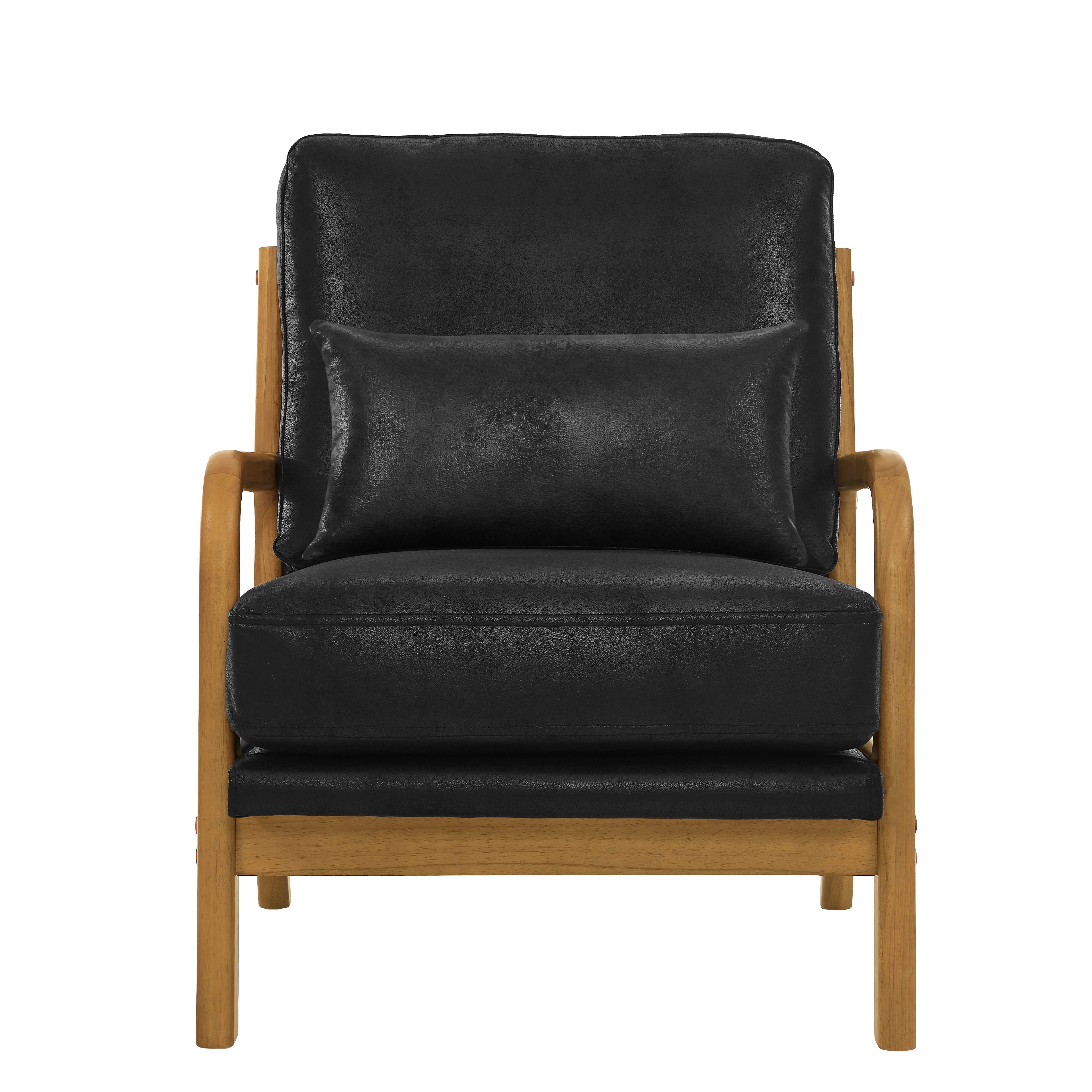 MAYEERTY 26 In Solid Wood Armchair, Curved Armrests, Foil Fabric, Memory Foam, Black, 300 lb