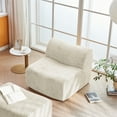 thumbnail image 3 of Foam Compression Sofa Chair, Single Lounge Chair with Adjustable Footrest and Included Pillow, Velvet Upholstered Modern Minimalist Chair for Small Space, Living Room, Bedroom, or Dorm, Beige, 3 of 11