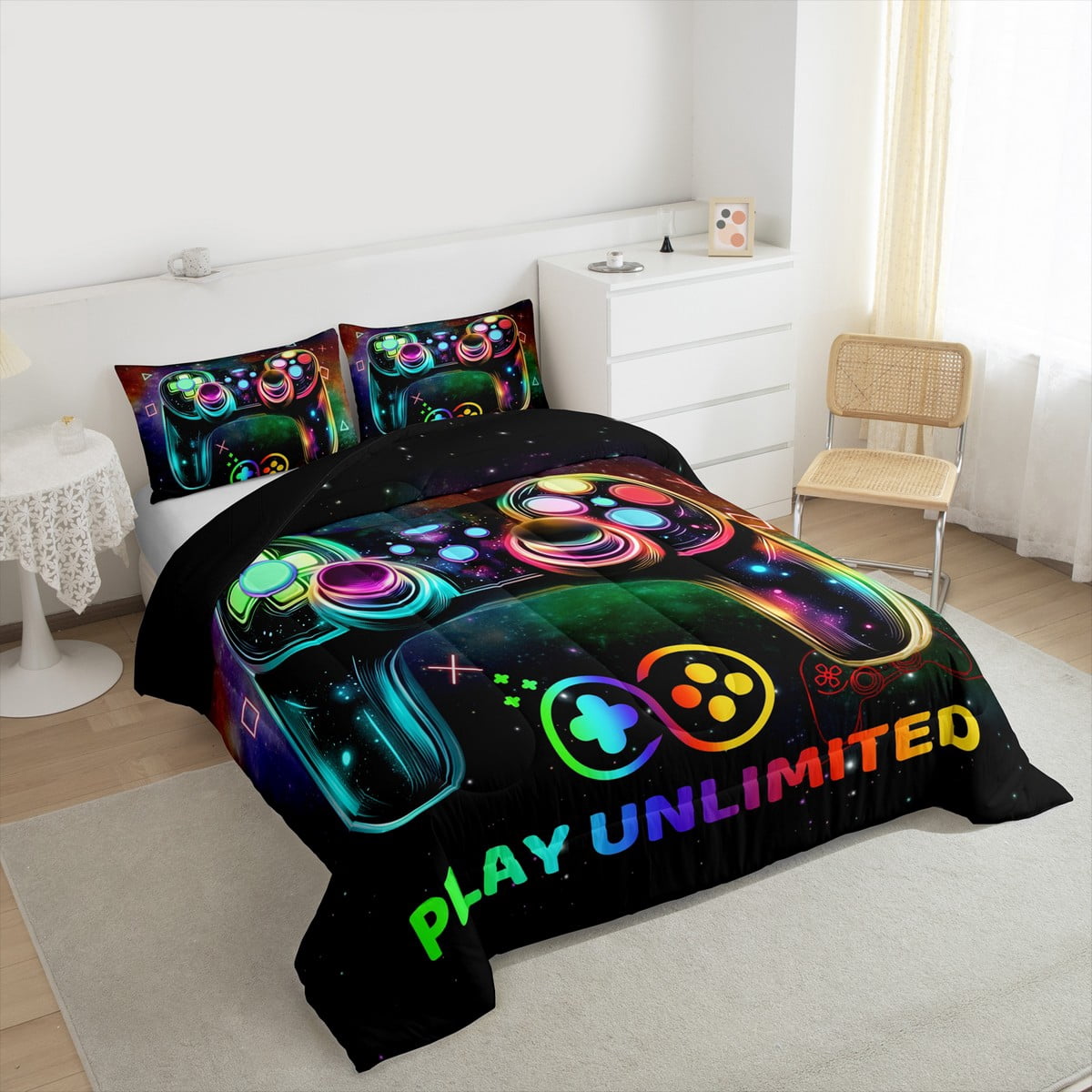 Teen Gaming Bedding Sets Full with Comforter,Duvet Insert,Lightweight 3 Pcs