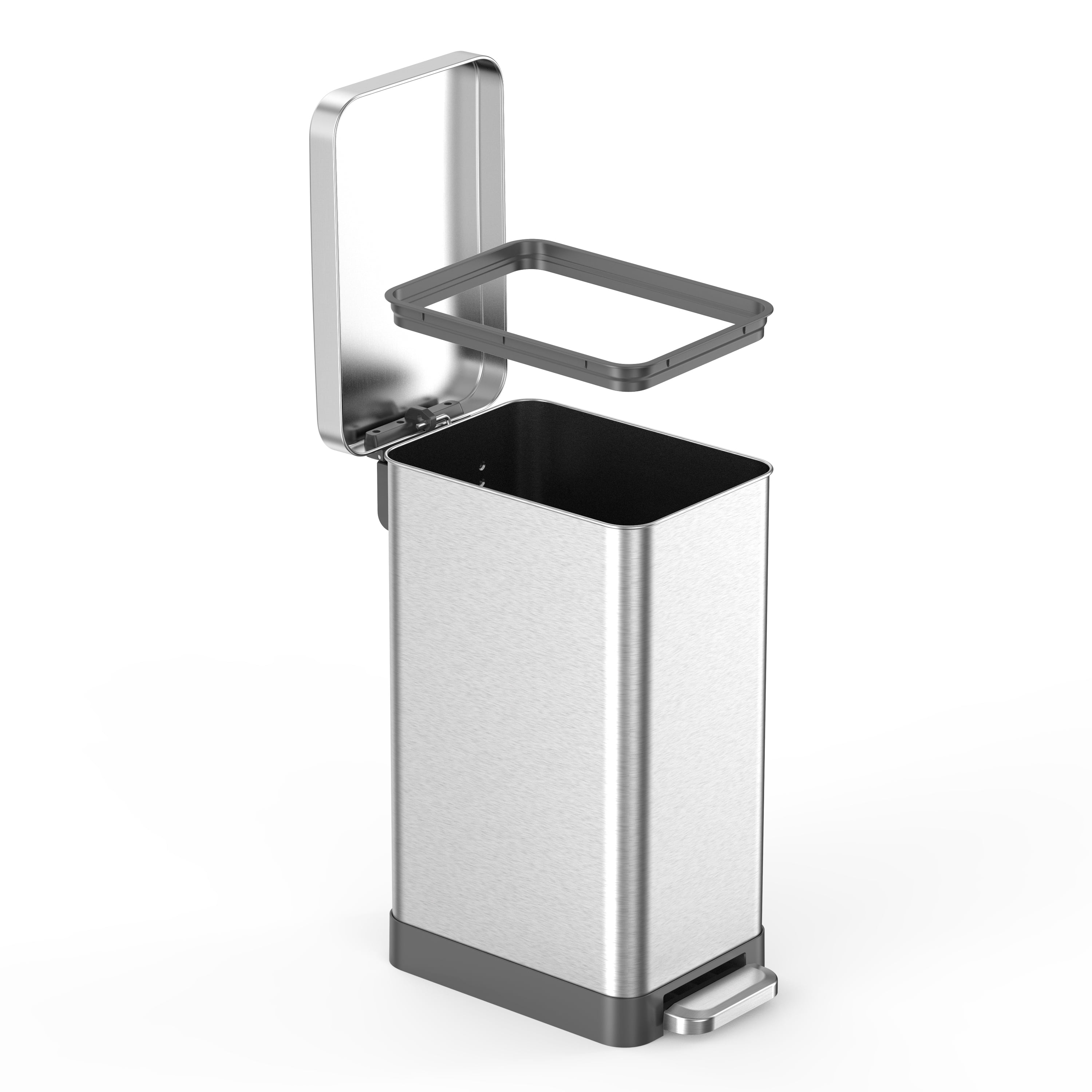 Qualiazero Kitchen Trash Can, 13 Gallon Stainless Steel Slim Step Garbage Bin with Trash Bags