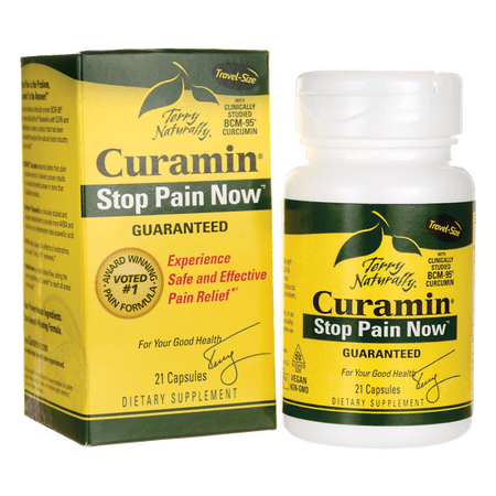 Terry Naturally Curamin - 21 Capsules (Travel Size) - Non-Addictive Pain Relief Supplement with Curcumin from Turmeric, Boswellia & DLPA - Non-GMO, Vegan, Gluten Free - 7 Servings