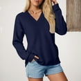 thumbnail image 2 of vigerkar V Neck Solid Color Sweatshirt Women with Pocket No Hood Comfy Soft Fall Winter Outfits Lounge Long Sleeve Casual Pullover Top (Navy, XXL), 2 of 7