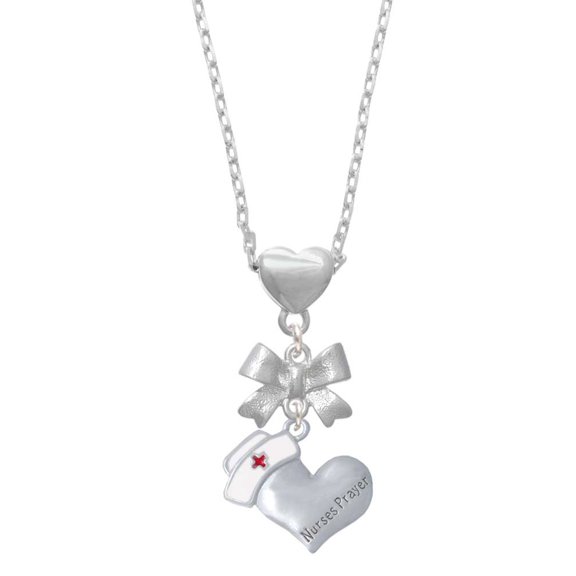 Delight Jewelry Silvertone Nurse's Prayer Heart - Healing Hand Silver tone Bow Heart Necklace