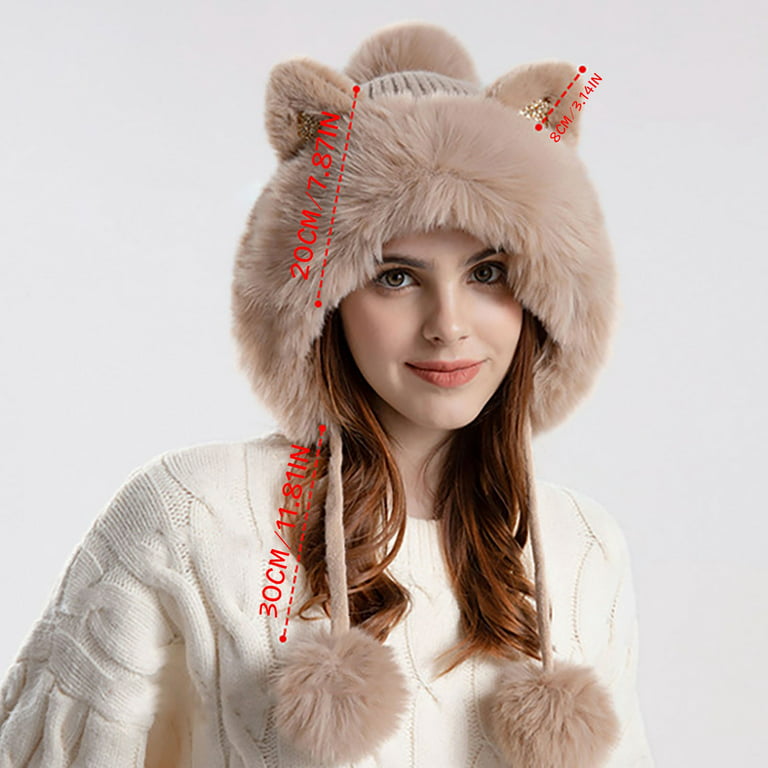 Susanny Womens Y2k Faux Fur Pom Pom Beanie Hat Fashion Cute Fleece