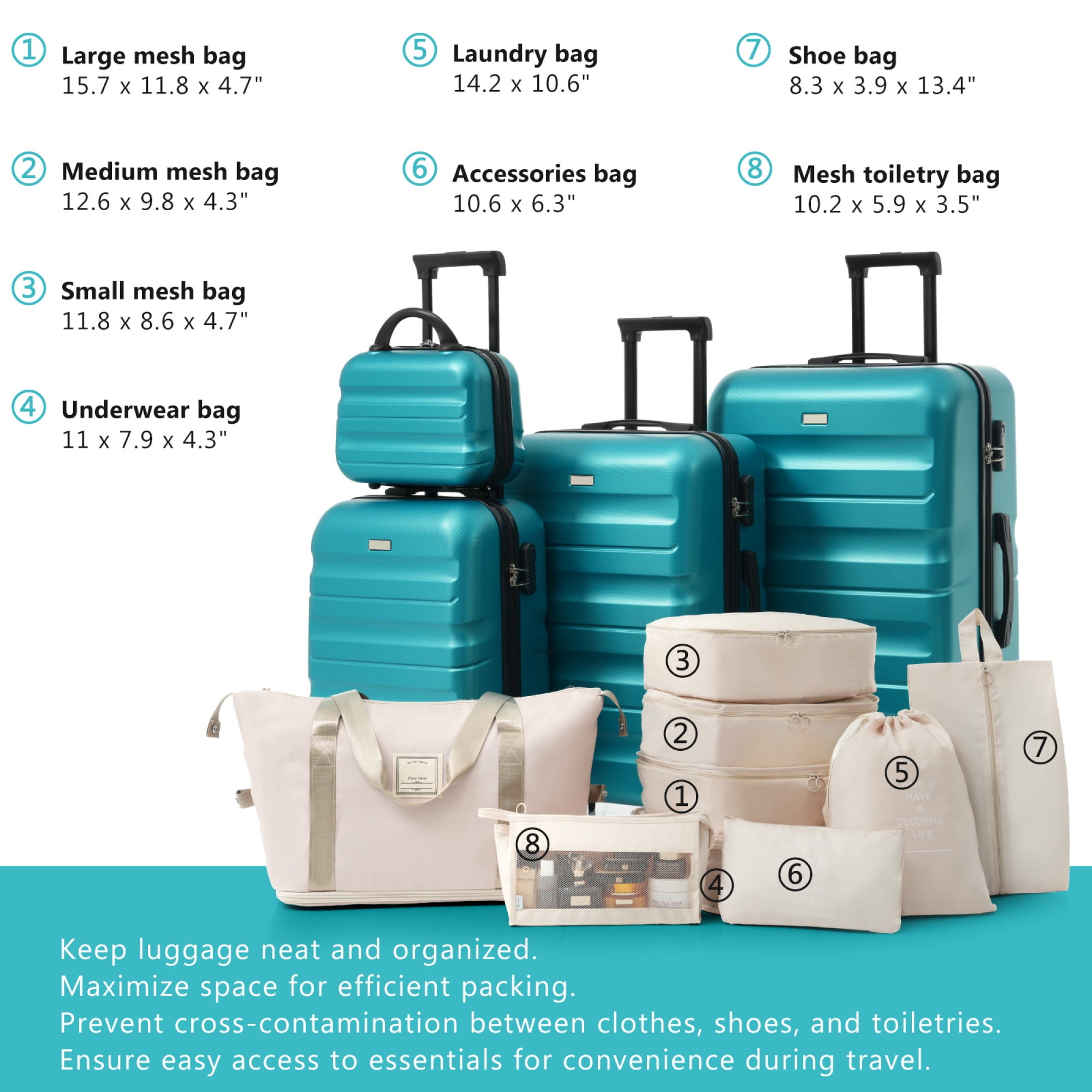 Hardshell ABS Luggage Set - Carry-On Suitcases with Dual Spinner Wheels,Check-In Sizes for Travel & Business