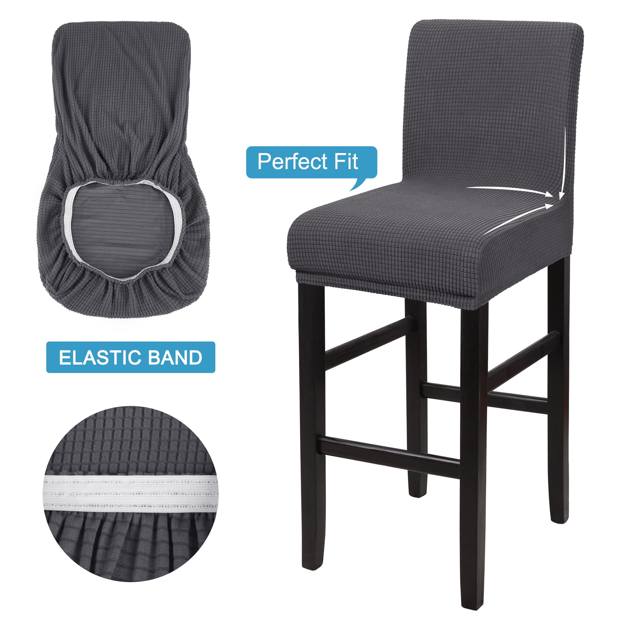 Unique Bargains Polyester Stretch Bar Stool Covers Elastic Band Mid Back Chair Slipcover Grey 4 Pcs