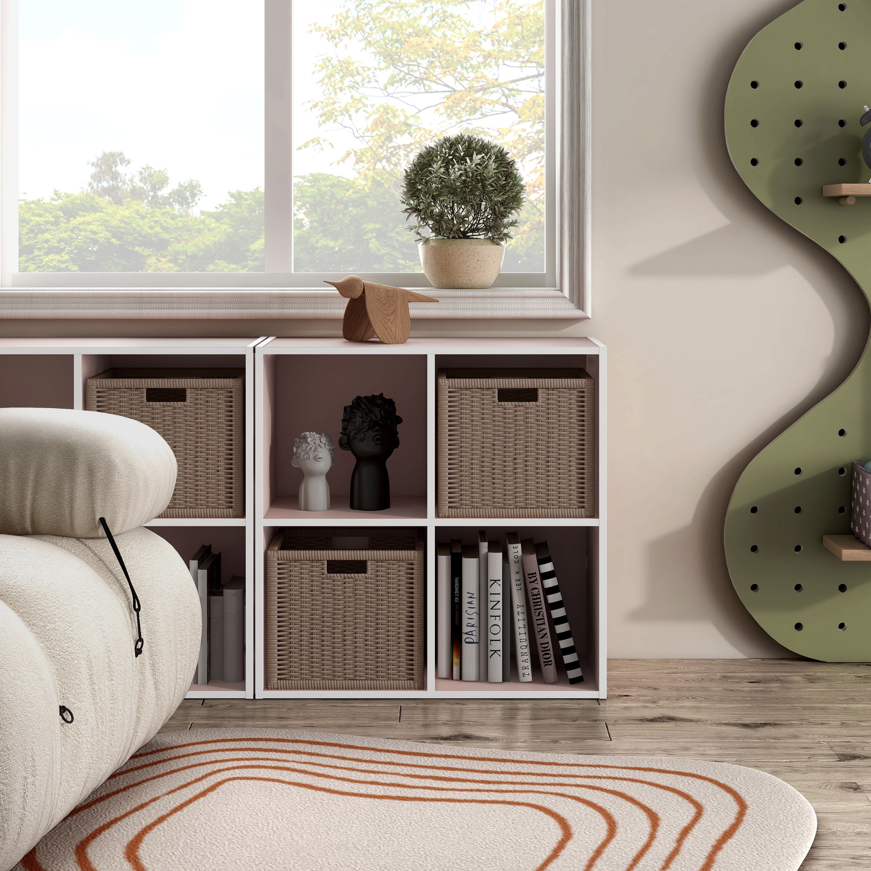 Furniture of America Brooks Stackable 4-Cube Wood Light Pink Kids Bookcase