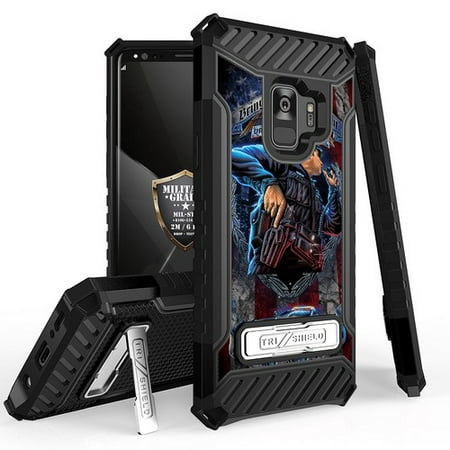 Galaxy S9 Case, Trishield Durable Shockproof High Impact Rugged Armor Phone Cover Built In Kickstand for Samsung Galaxy S9 Only Printed Police Bring On The (Best Body Armor For Police)