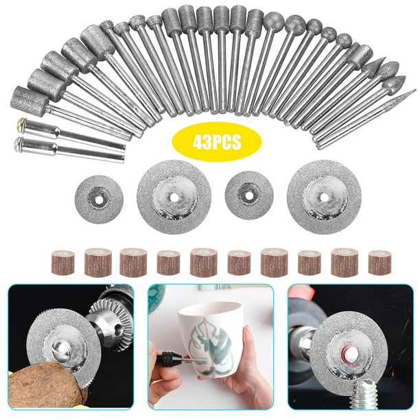 43Pcs Stone Carving Set Polishing Rotary Tools Diamond Burr Accessories