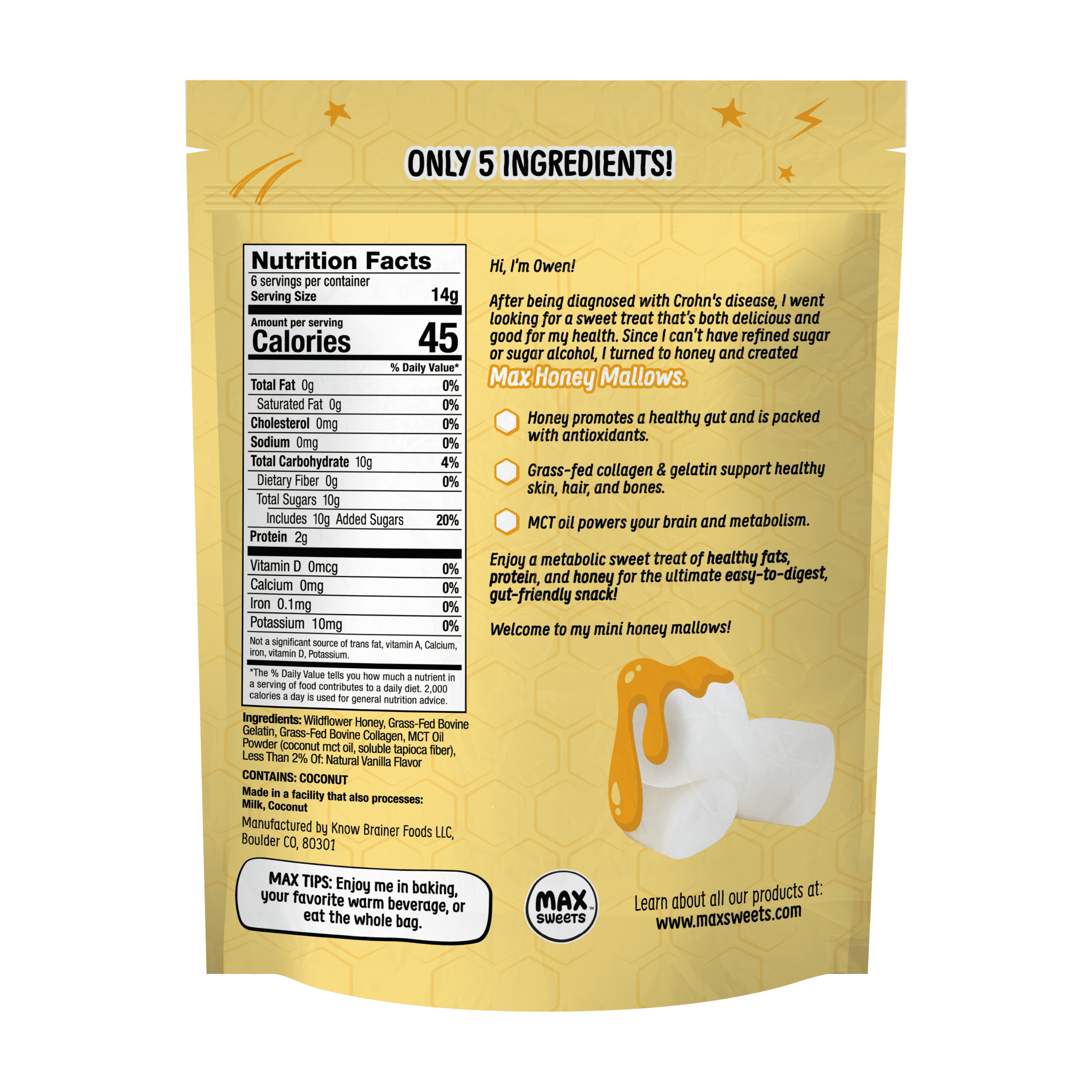 Know Brainer Very Vanilla Mini Honey Marshmallows – Gluten Free, Collagen-Infused, No Refined Sugars