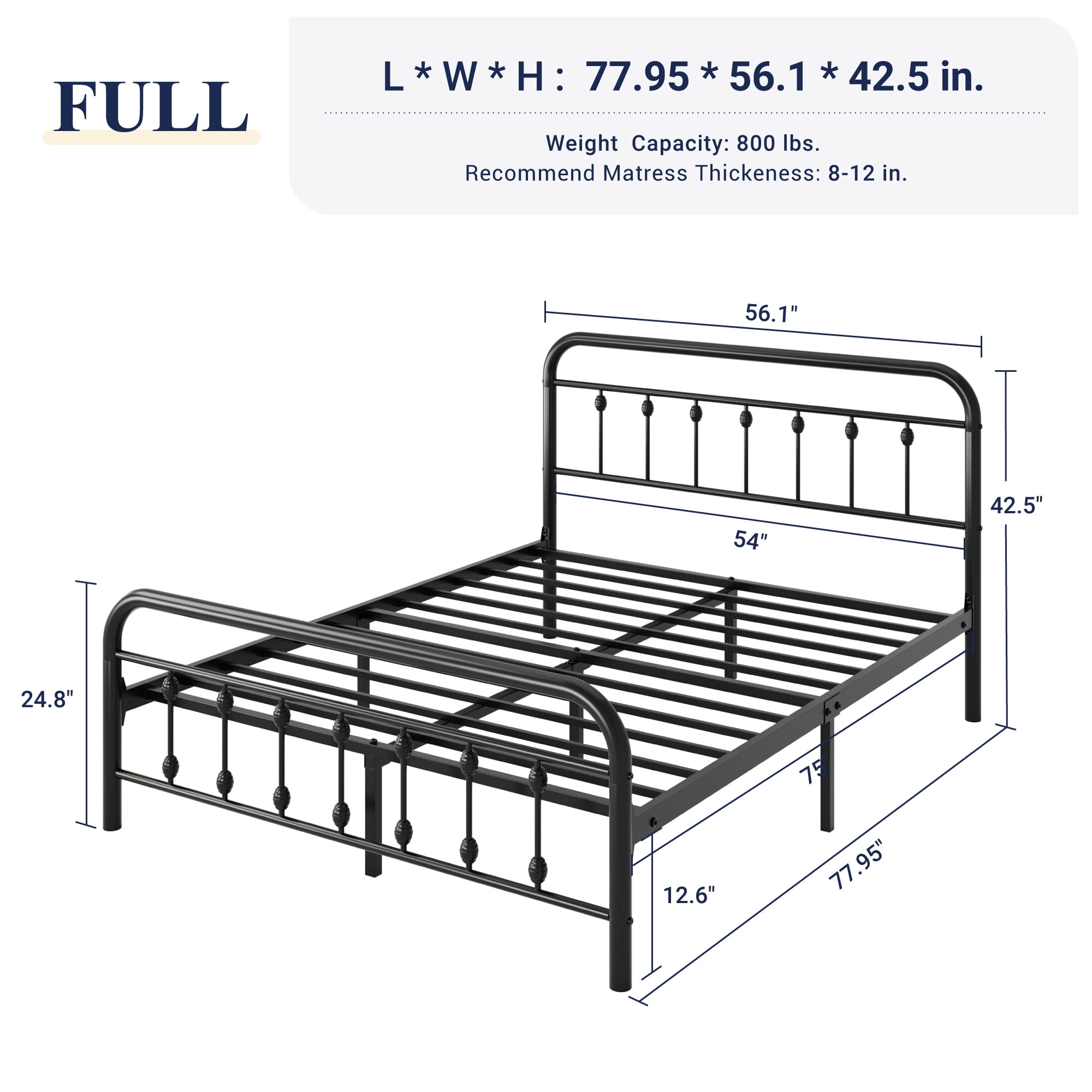 Allewie Full Metal Platform Bed Frame with Vintage Pattern Headboard/Footboard, No Box Spring Needed, Black