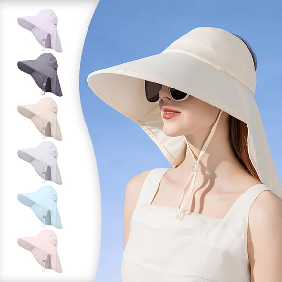 Sombrero de sol femenino con chal - Gorro plegable de protección UV para playa, actividades al aire libre y viajes