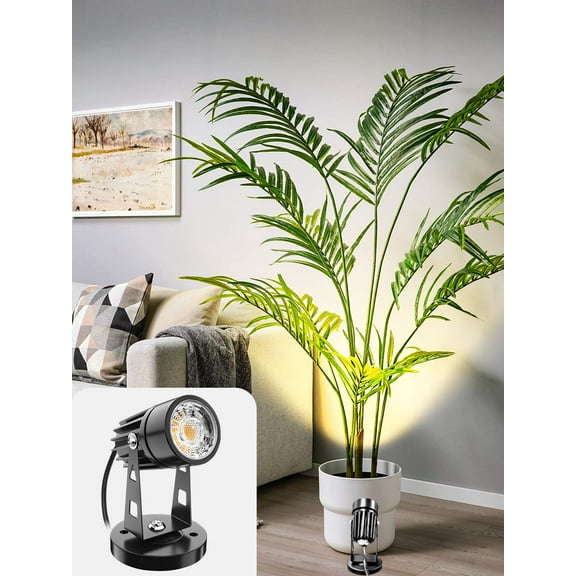 LED Spot Lights Indoor 3W Accent Lighting Up Lights Indoor Spotlight Lamp for Plants 120V Warm White Uplighting Decor US 2-Plug 6 FT Cord with Floor Foot Switch (1 Pack with Base and Stake)