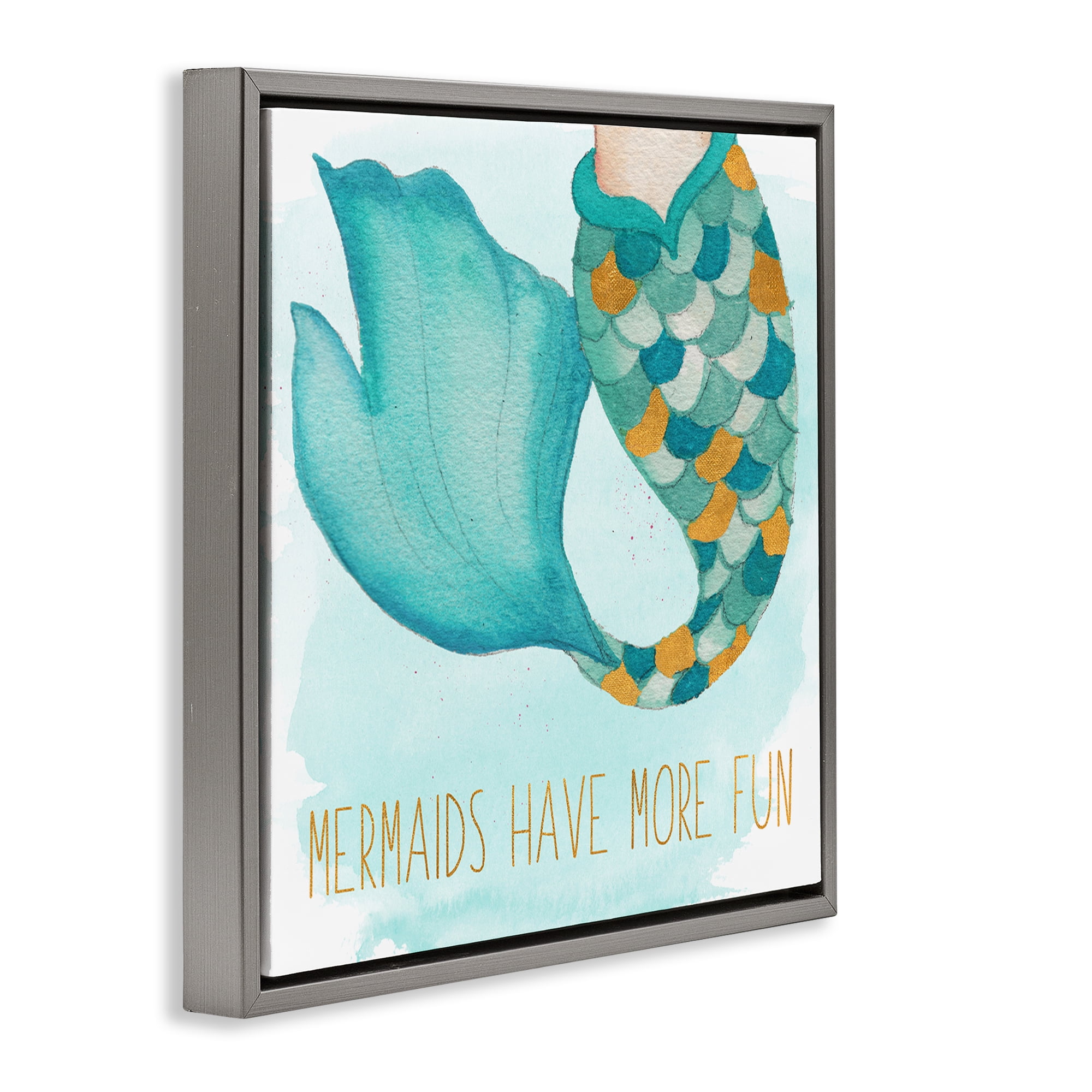 Stupell Industries Mermaids Have Fun Fantasy & Sci-Fi Painting Gray Floater Framed Canvas Art Print Wall Art, 18 x 18