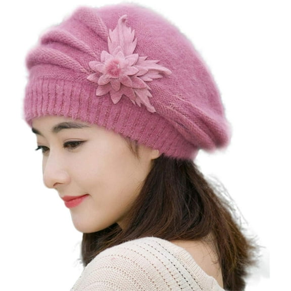 CoCoMangos Womens Fall Winter Soft Floral Beanie Hats Chunky Solid Color Windproof Skull Caps Cable Knit Slouchy Stocking Hat