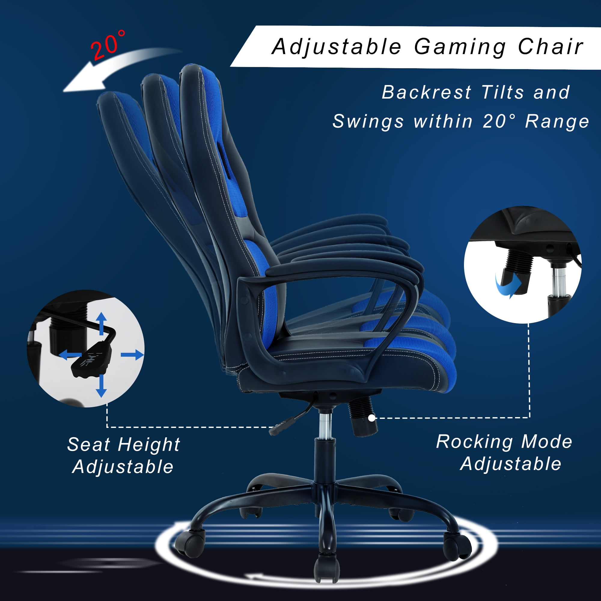 YRLLENSDAN Gaming Chairs, Office Gaming Chair with Lumbar Support Computer Gaming Chair Gaming Office Chair Gaming Desk Chair Computer Chairs for Adults, Blue