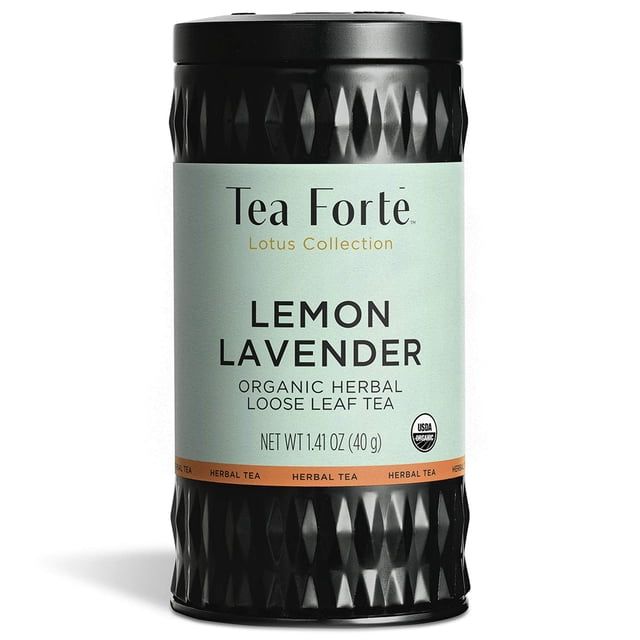 Tea Forte Té de hierbas orgánicas de lavanda y limón, recipiente de té suelto para 35-50 tazas, té orgánico Lotus, 1.41 onzas