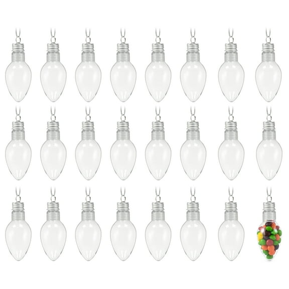 RN'D Toys Clear Fillable Ornaments - Shatterproof Transparent Plastic Craft Ornament Bulb Decorations for DIY Christmas Light Bulb Ornament Set - Pack of 24