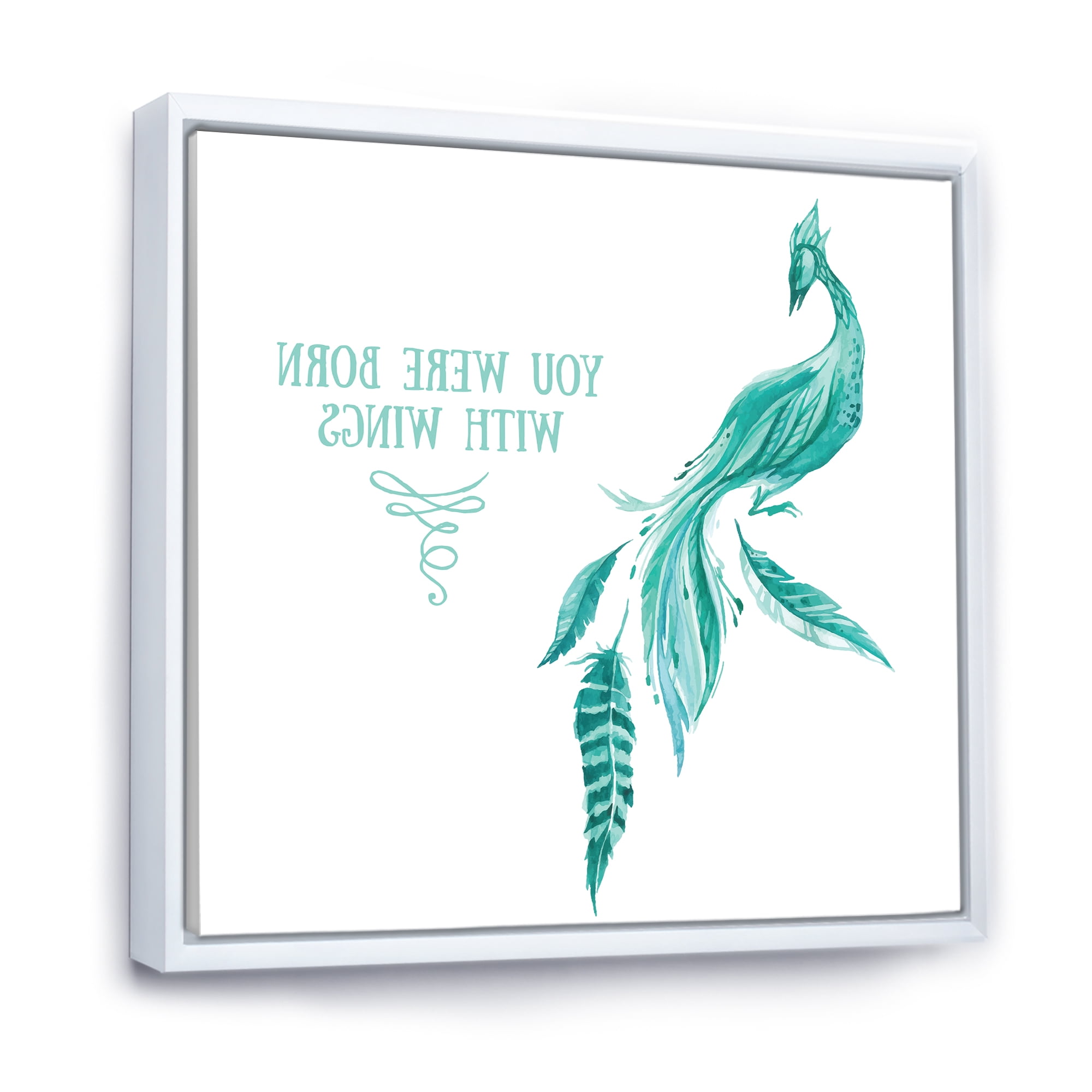 Designart 'Turquoise Bird You Were Born With Wings' Traditional Framed Canvas Wall Art Print