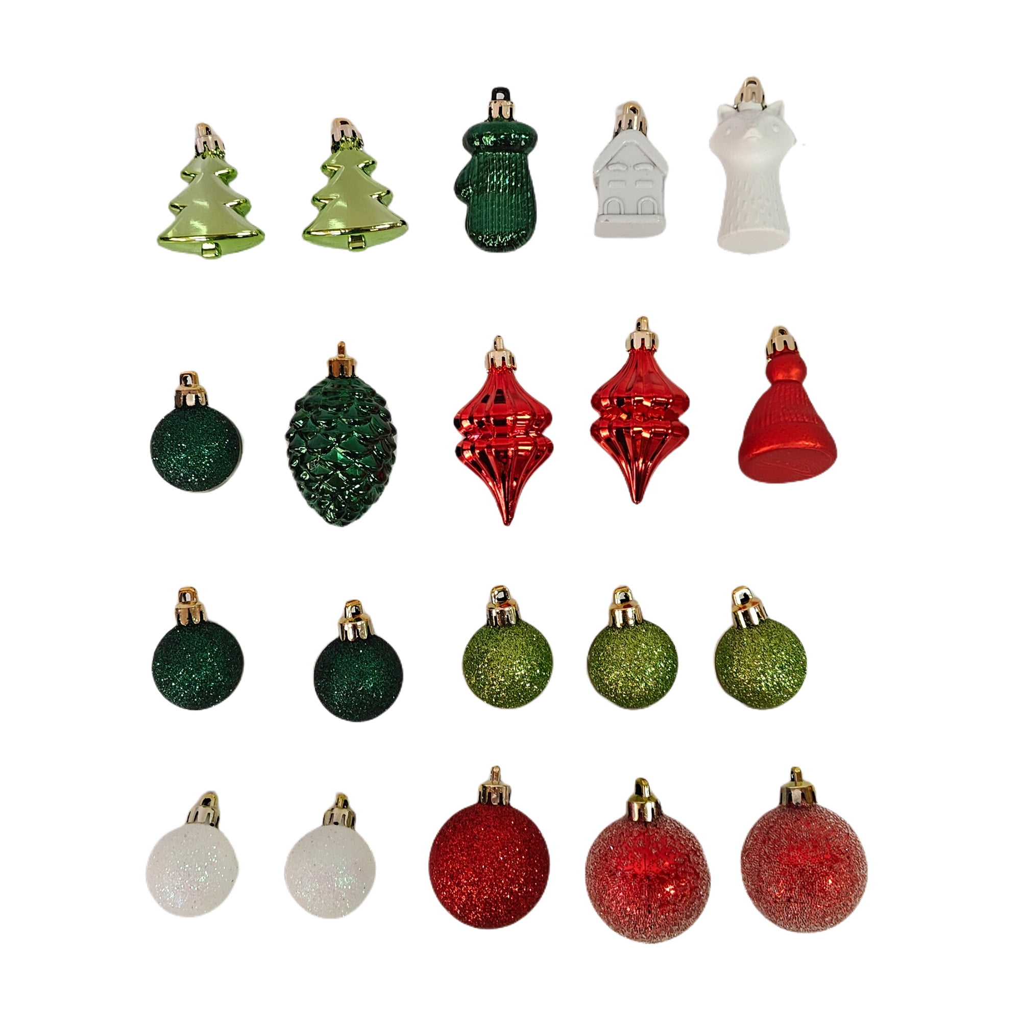 Holiday Time Shatterproof Christmas Mini Ornaments, Red/Emerald/Light Green/White, 20 Count