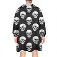 thumbnail image 2 of Wearable Oversized Blanket,Black White Skull Pattern Wearable Blanket Hoodie for Adults,Cozy Hooded Blankets with Super Pockets,Super Warm Fuzzy Pullover for Women & Men, 2 of 6