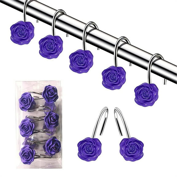 Resin Rose Shower Curtain Hook Purple Hanging Hooks, 12 Hooks Hooks, Purple