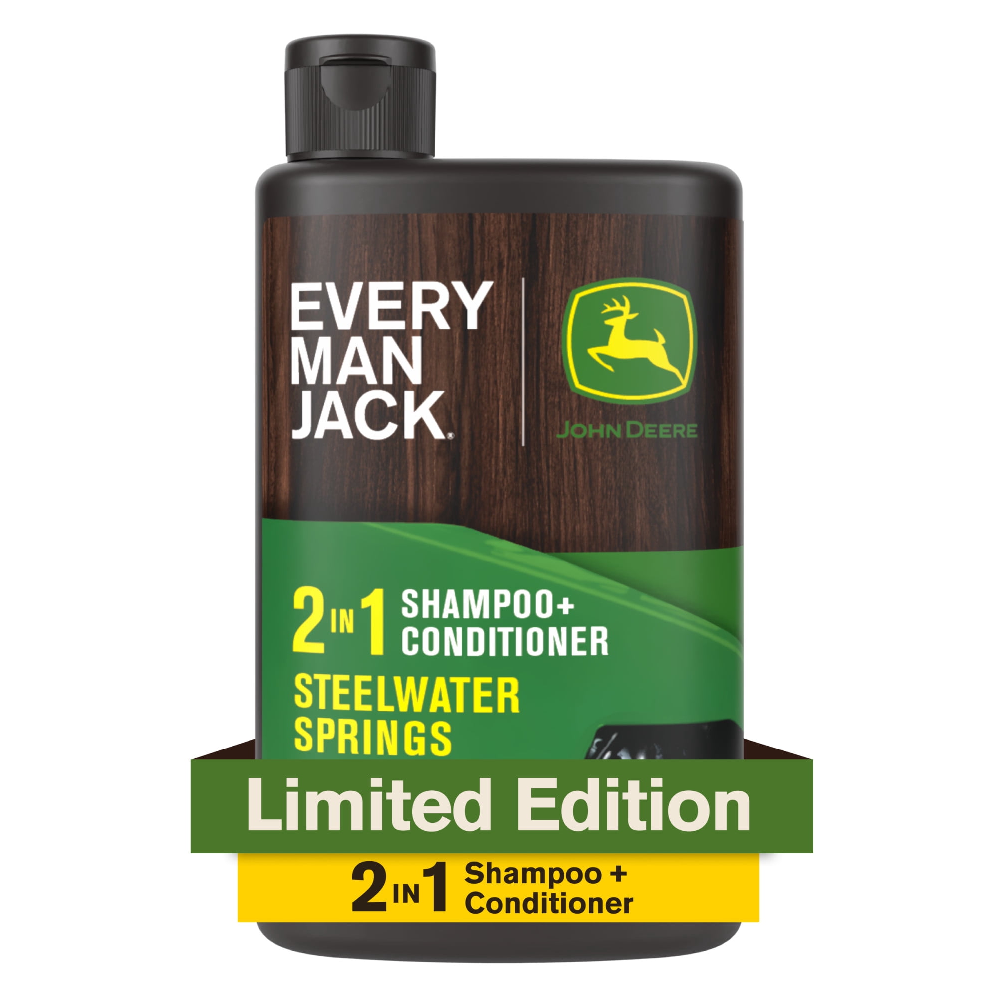 Every Man Jack Limited Edition John Deere Collection, 2-in-1 Men's Shampoo and Conditioner, Steelwater Springs scent, 13.5 oz