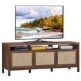 thumbnail image 4 of Topbuy Universal TV Stand Cabinet Television Media Console with 3 Rattan Doors Walnut, 4 of 5