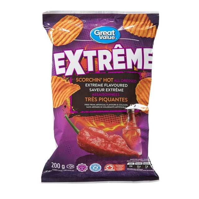 Great Value Scorchin’ Hot All Dressed Extreme Flavoured Rippled Chips