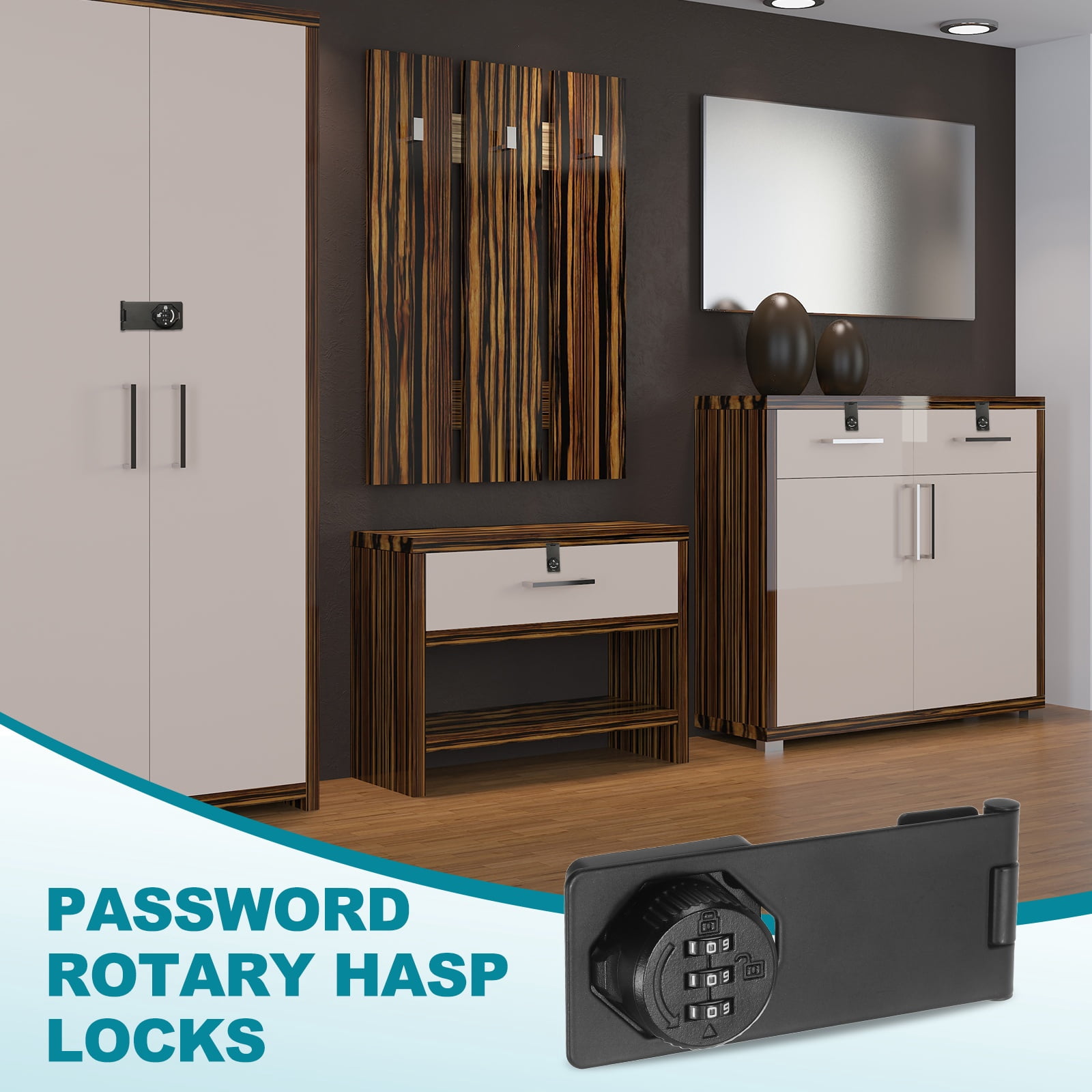 Uxcell Password Rotary Hasp Lock (5", Black) (2 Pcs), Keyless 3-Digit Cabinet Locks with Combination Security Slide Latch, Suit For- Door/Closet/Barn/Bathroom/Outdoor/Garden