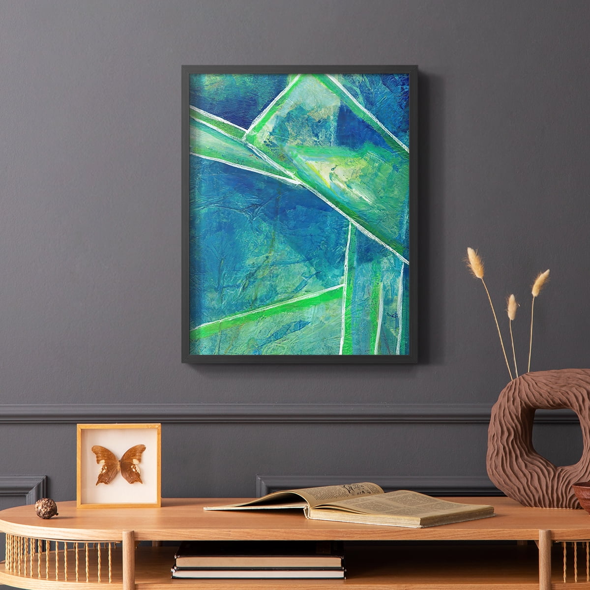 Geometric in Cool IV Framed Print in Black Solid Wood Framed Print No Nail Hanging