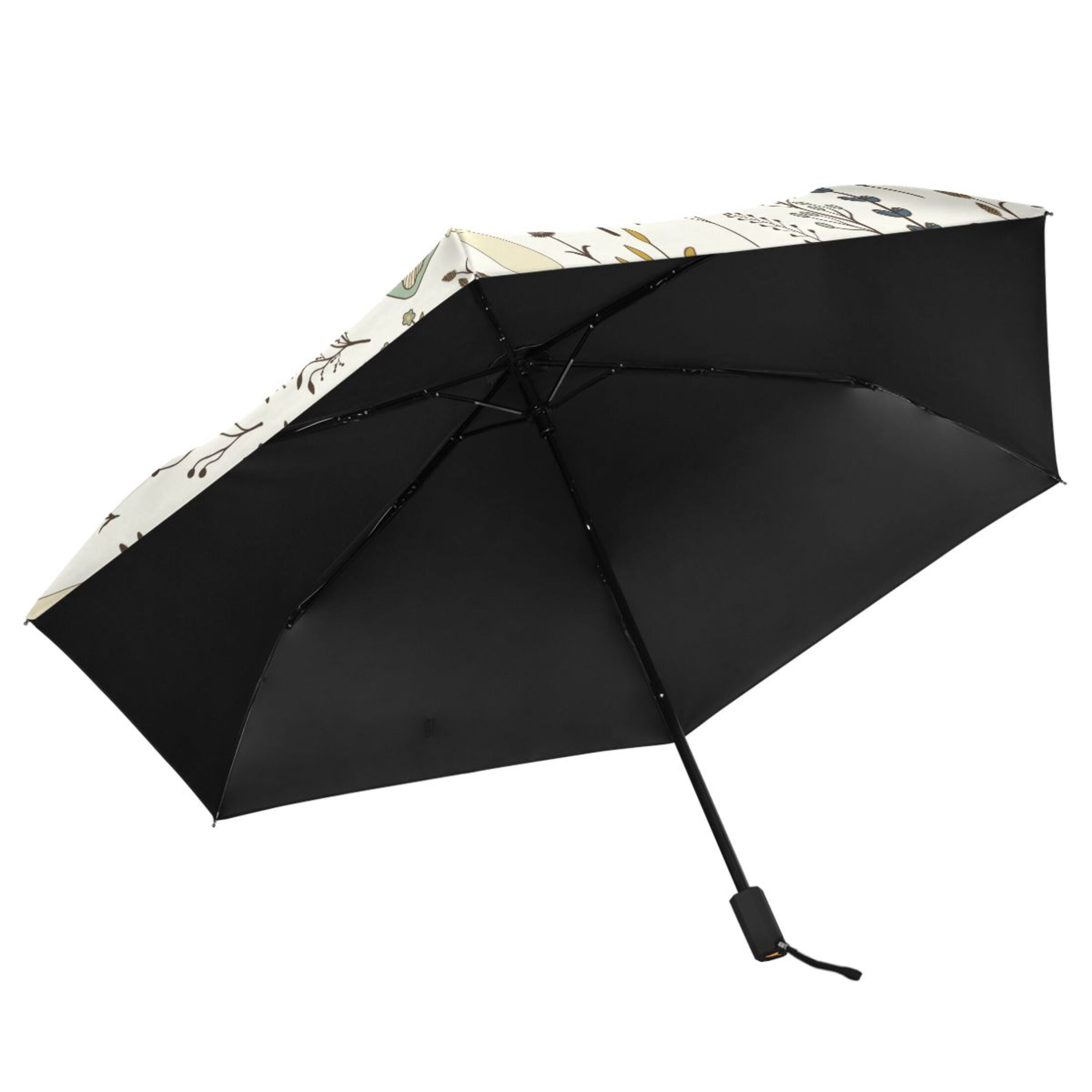 Mushrooms and Floral Compact Folding Umbrella for Rain Windproof Travel Umbrella UPF 50+ Lightweight Packable Arc Size