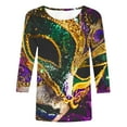 thumbnail image 4 of Cavosen Mardi Gras Womens Blouses 3/4 Sleeve Carnival Shiny Mask Graphic Print Shirts Crewneck Party Holiday Tops Casual Stylish Festival Blouse Dressy Party Funny T-Shirt L, 4 of 5
