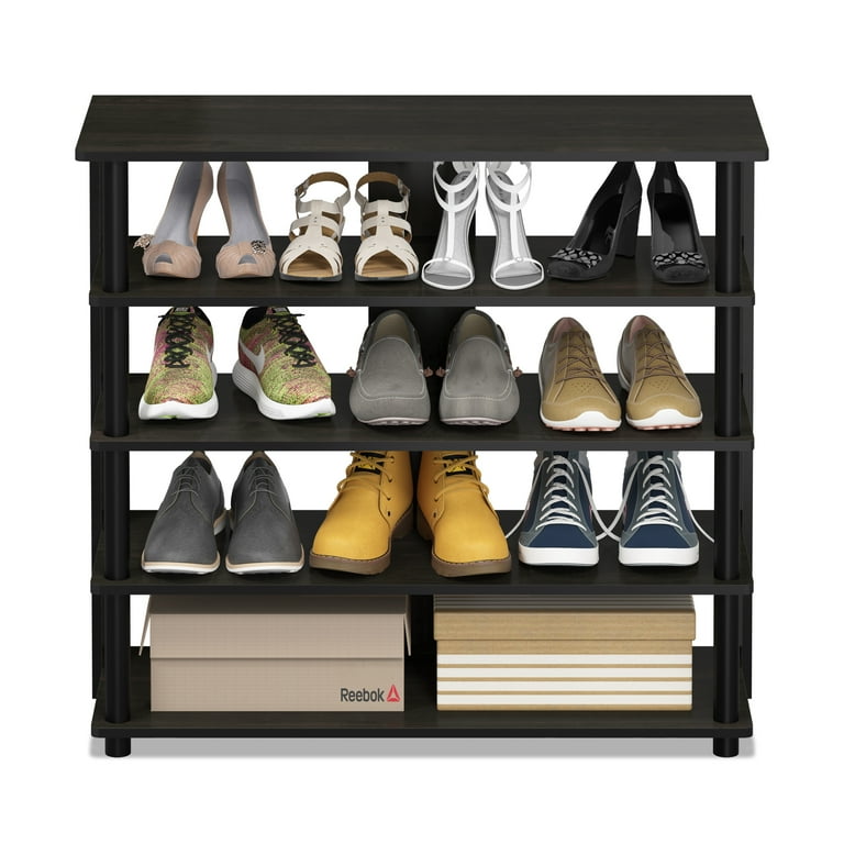 Furinno 5-Tier Turn-N-Tube Wide Shoe Rack, Wood, Brown and Black