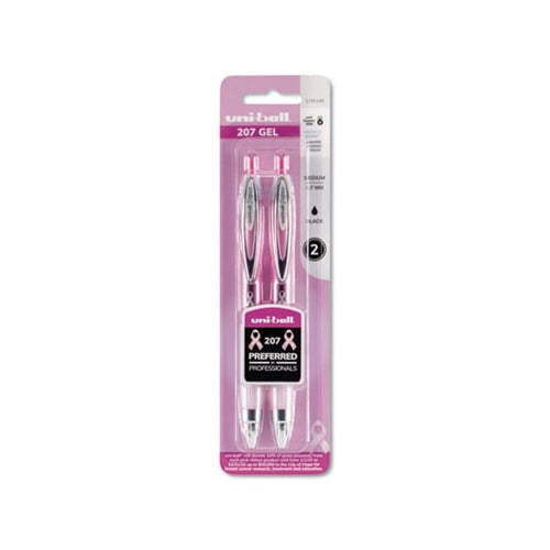 Signo 207 Retractable Gel Pen Medium 0.7 mm, Black Ink, Pink Barrel, 2/Pack
