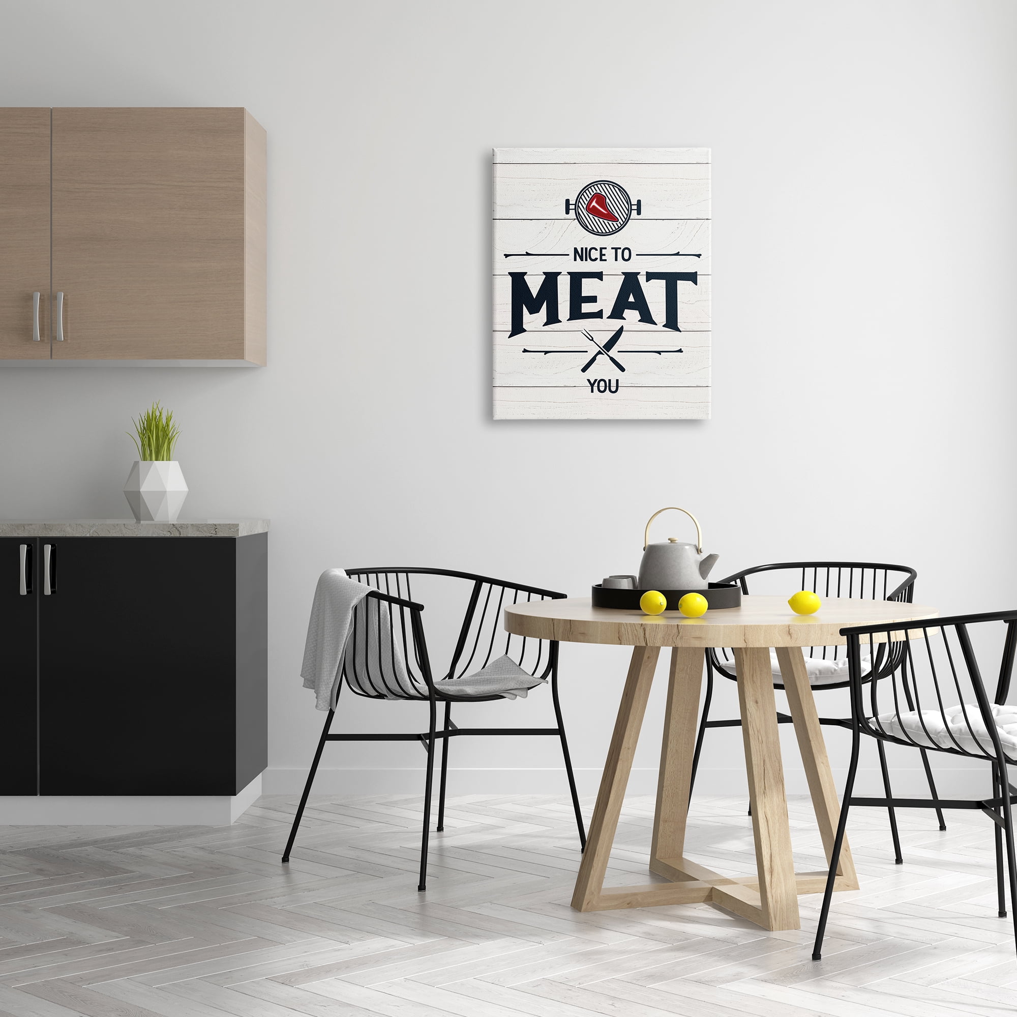 Stupell Industries Nice to Meat You Phrase Funny BBQ Pun Food & Beverage Painting Gallery Wrapped Canvas Print Wall Art, 24 x 30